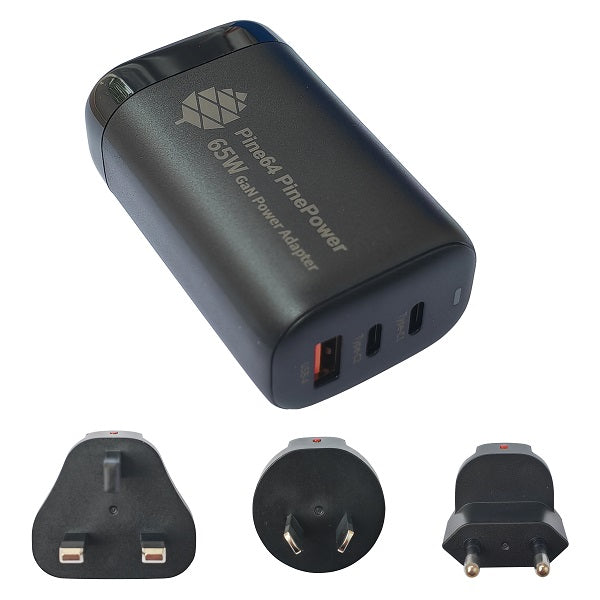 PinePower – 65W GaN 2C1A Charger With International Plugs - Breadstick Innovations