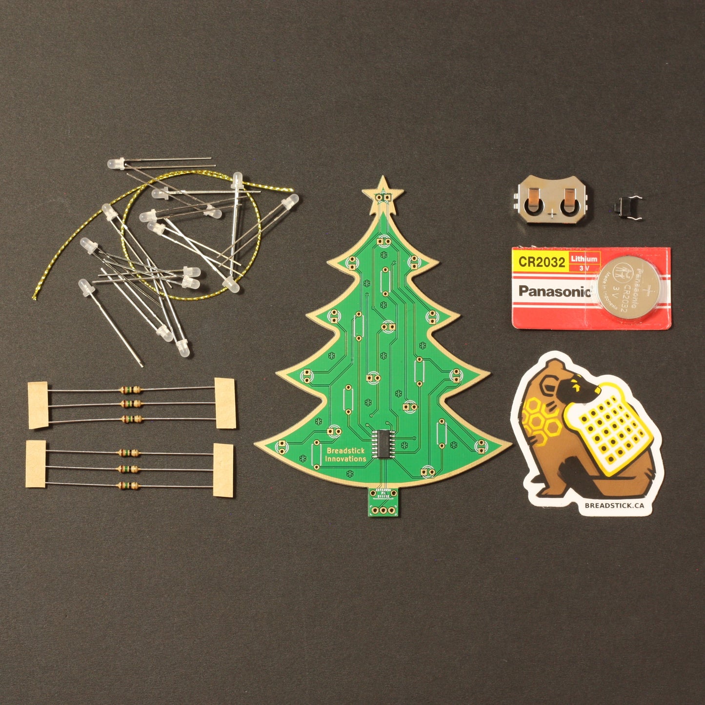 Christmas Tree DIY Kit - LED ornament with battery - Breadstick Innovations