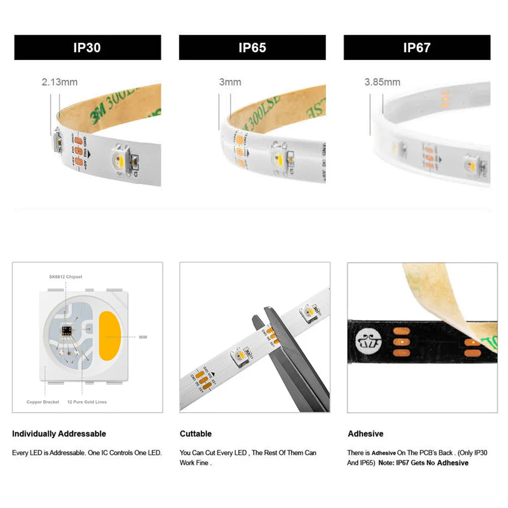 SK6812 Individually Addressable RGBW LED Strip Light - RGBNW