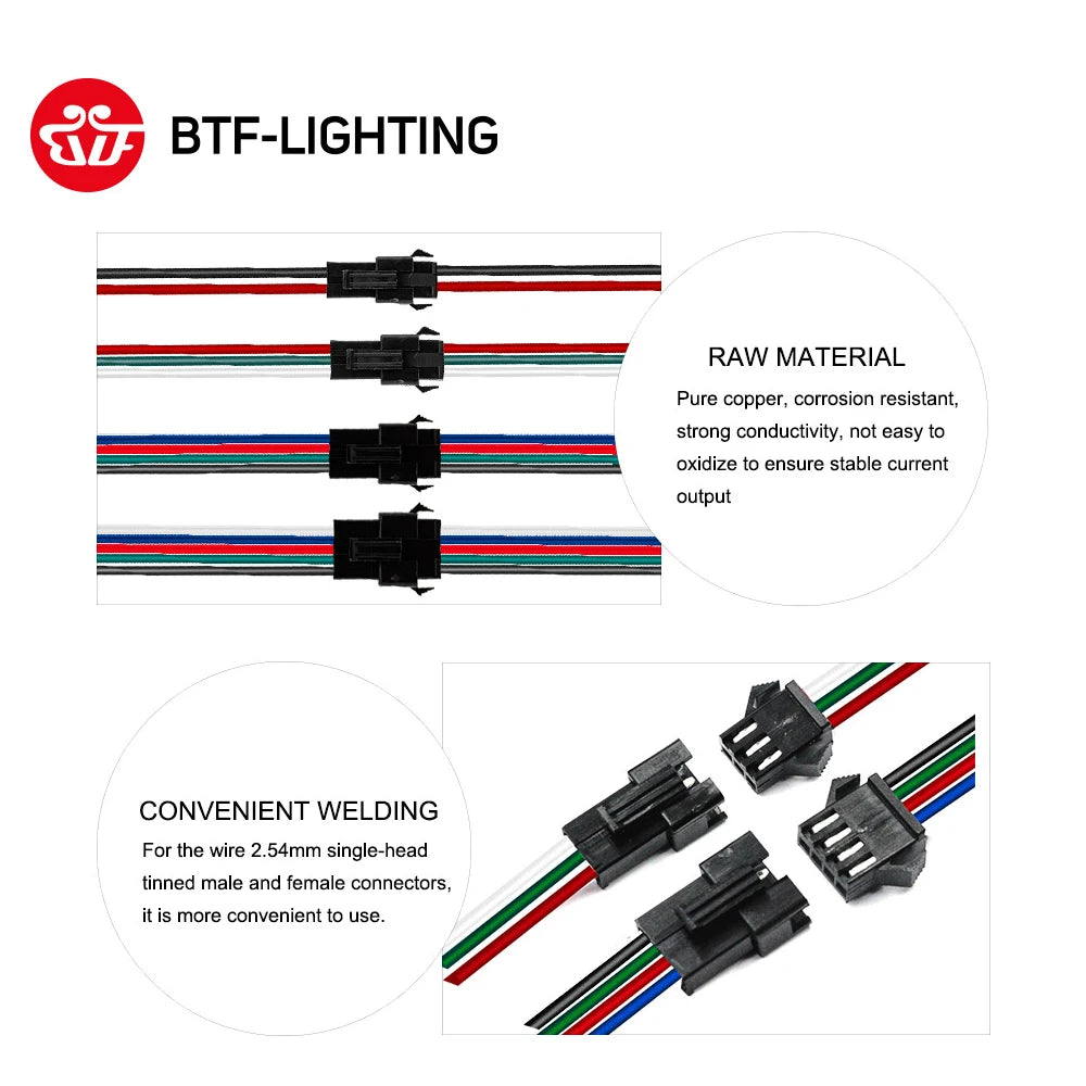 SM JST Connector Cable for LED Strips – Male and Female